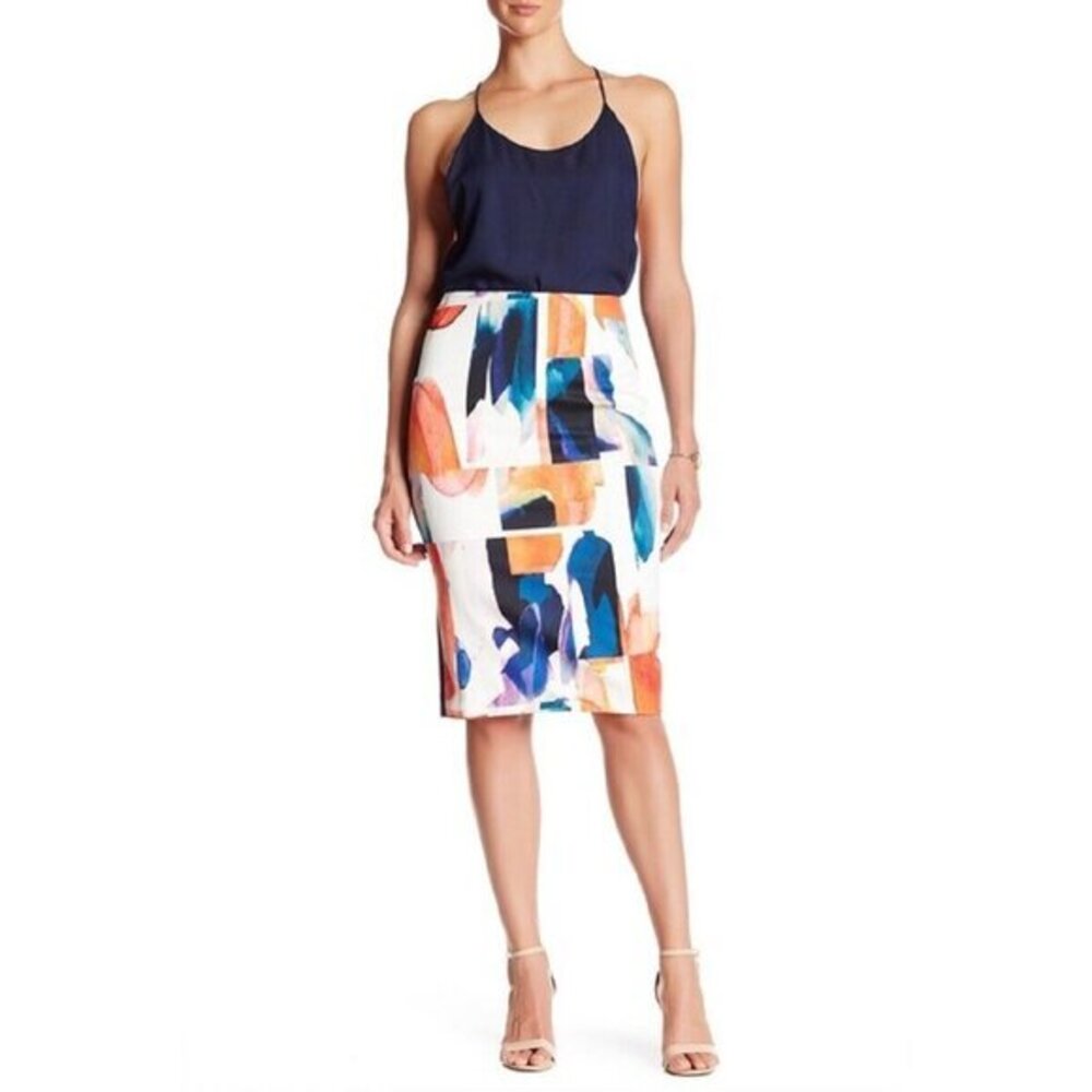 ELLEN TRACY Abstract Print Pencil Skirt High Waist Colorful SZ 4 NWT $119
